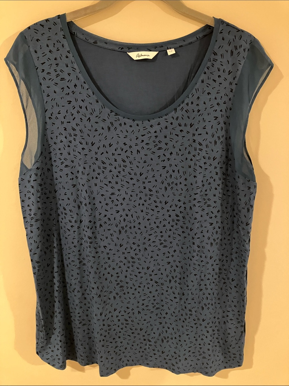 Reitmans Blue Printed Tank with Sheer Cap Sleeves